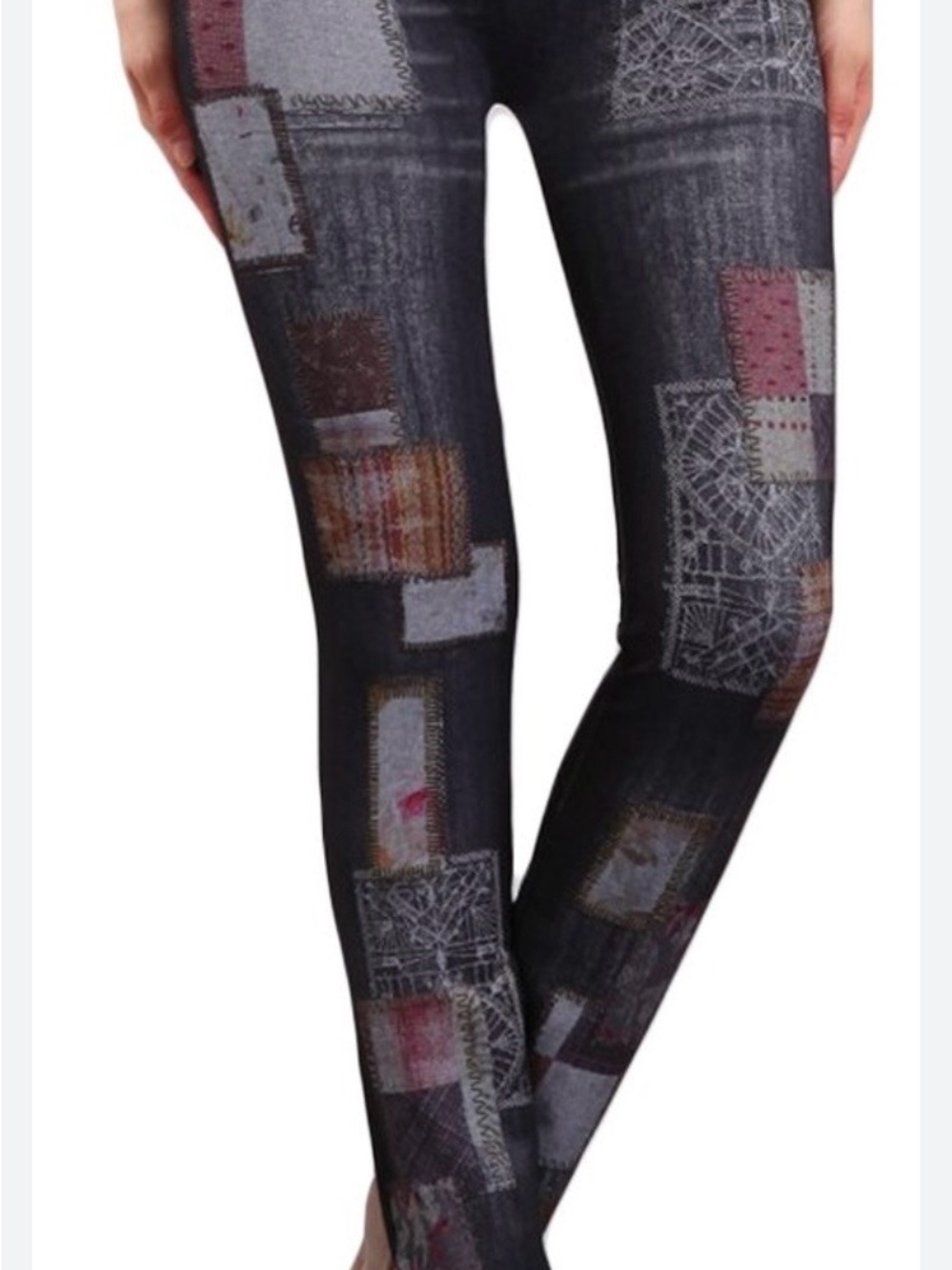 M Rena Women High Waisted Boho Patch Sublimation Print Leggings One Size